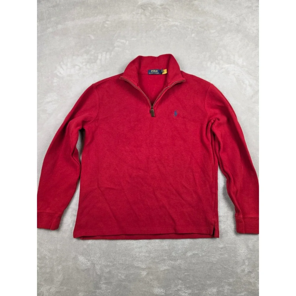 Polo Ralph Lauren Quarter Zip Pullover Mens Medium Red Cotton Knit Sweater